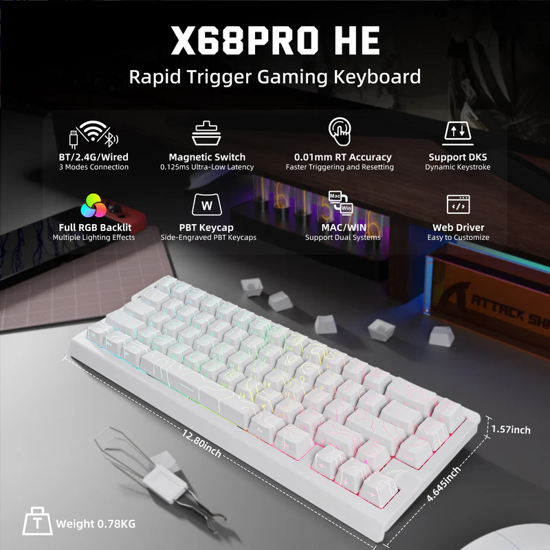 ATTACK SHARK X68PRO HE Wireless Countour White - Image 2