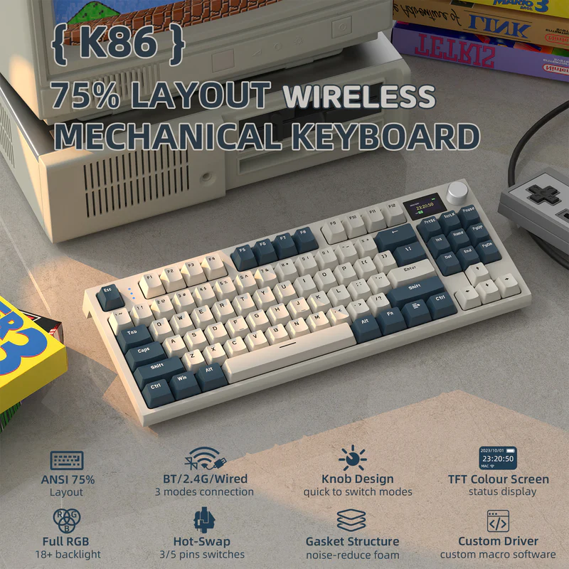 ATTACK SHARK K86 Retro Blue Wireless Mechanical Keyboard - Image 2