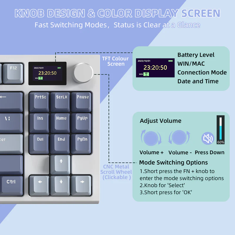 ATTACK SHARK K86 Lavender Blue Wireless Mechanical Keyboard - Image 3