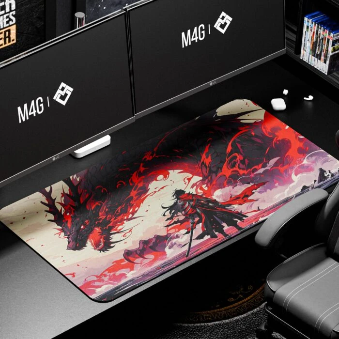 M4G Mouse pad White&RED S 900x400mm/4mm - Image 2