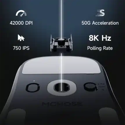 MCHOSE A7 V2 Ultra mouse underside with pure PTFE feet and sensor